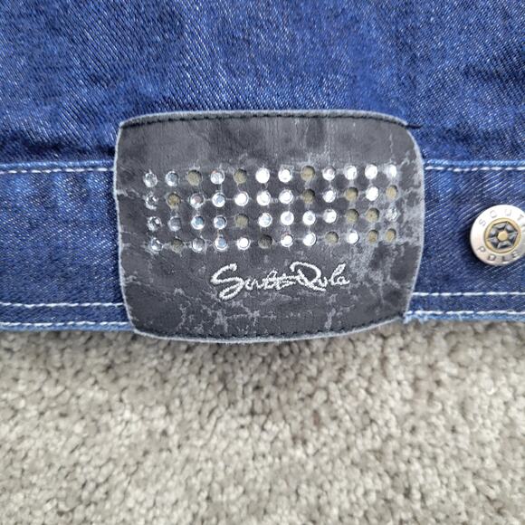 Vintage Y2K South Pole Button Up Bling Embroidered Dark Wash Denim Jacket XL - Picture 9 of 12